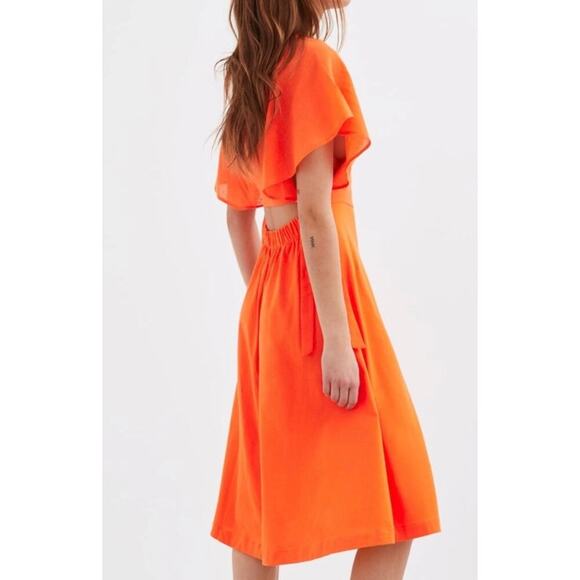 New Zara Open Back Dress Orange 0085/337 Dolman Sleeve Cotton Large NWT - Picture 2 of 8